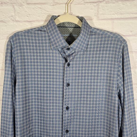 O Visconti Black Blue Performance Stretch Floral Long Sleeve Button Up Shirt S - Picture 2 of 11